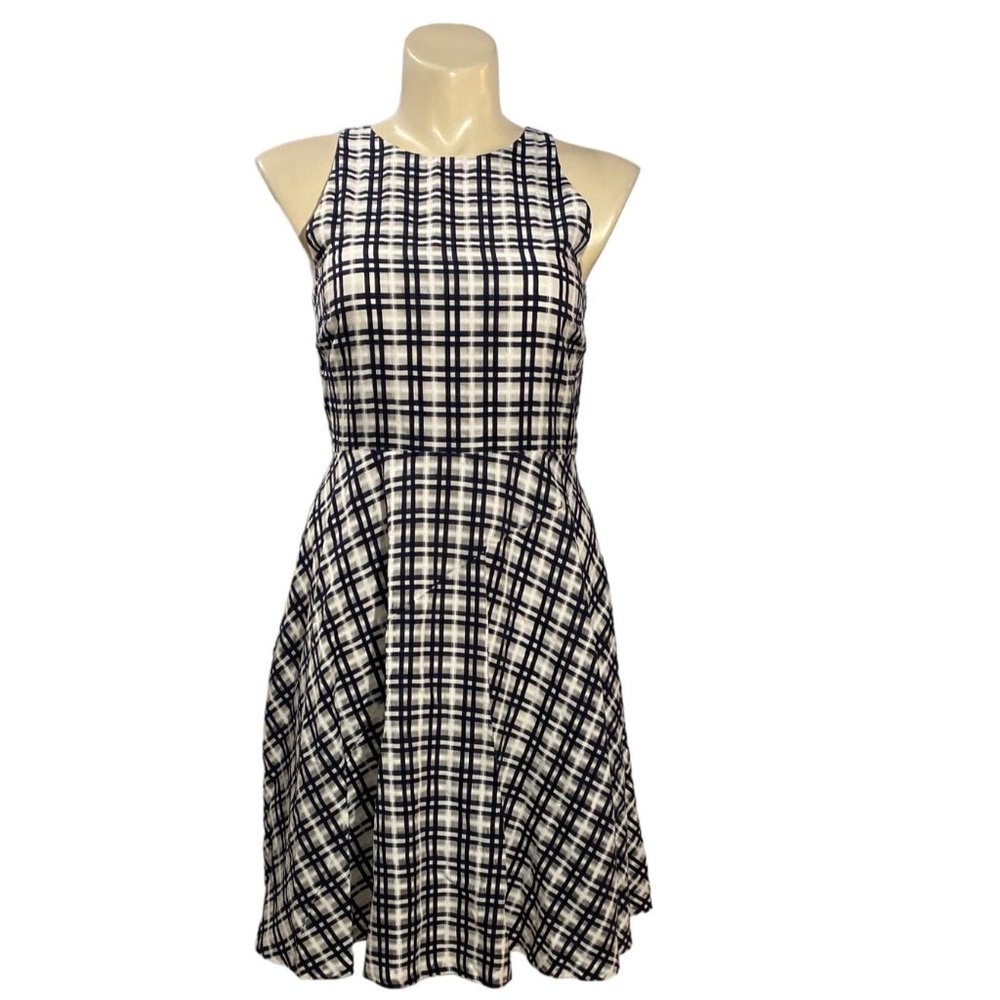 Ann Taylor Black and White Asymmetrical Plaid Sleeveless Dress